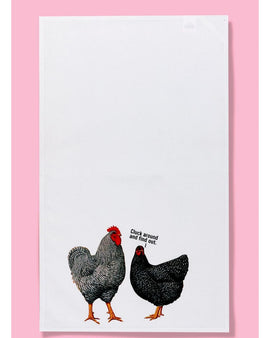 funny chicken dish towel, cluck around and find out towel, farmhouse kitchen towel, chicken lover gift, humorous kitchen towel, cotton dish towel