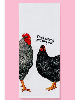 funny chicken dish towel, cluck around and find out towel, farmhouse kitchen towel, chicken lover gift, humorous kitchen towel, cotton dish towel