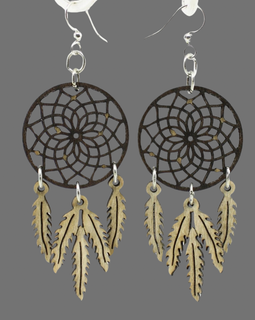 Dreamcatcher with Feather Wood Earrings