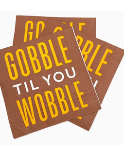 Gobble Till You Wobble Thanksgiving cocktail napkins with festive fall design, 20-count pack