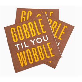 Gobble Till You Wobble Thanksgiving cocktail napkins with festive fall design, 20-count pack