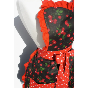Red Retro Cherries and Polka Dots Apron