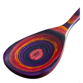 12.5" wooden kitchen utensil from the Waikiki Collection, crafted from layered birch with vibrant swirls of purple, red, orange, and pink.
