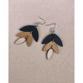 Wood Three Piece Leaf Earrings