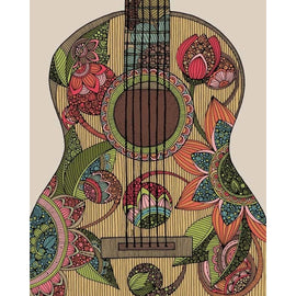 Colorful guitar art print by Valentina Harper, 8x10 inches, printed on matte card stock with intricate pen and ink details, signed on the back.