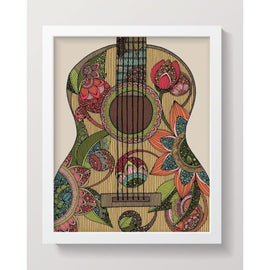 Colorful guitar art print by Valentina Harper, 8x10 inches, printed on matte card stock with intricate pen and ink details, signed on the back.