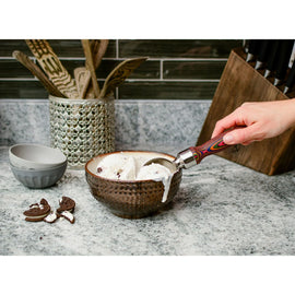 ice cream scoop with stainless steel head and layered rainbow Pakka wood handle, perfect for stylish dessert serving.