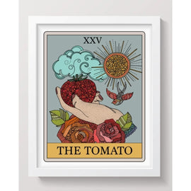 8x10 art print of a whimsical tomato-themed tarot card by Valentina Harper, printed on matte card stock and hand-signed on the back.