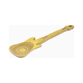 yellow guitar-shaped wooden spoon made from layered Pakka wood, designed for cooking or serving with musical flair.